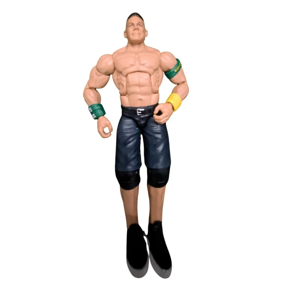 WWE Mattel John Cena Action Figure Green Yellow Armbands Denim Shorts 2012